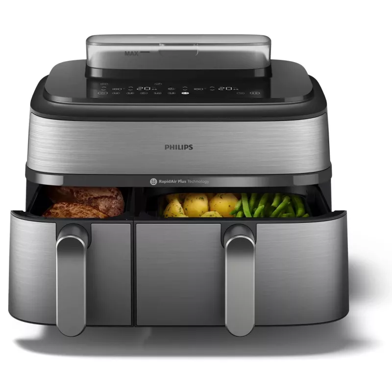 Philips Serie 5000 NA555/00 Freidora Doble 9 L Independiente 2750 W Freidora de aire Plata