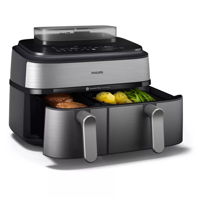 Philips Serie 5000 NA555/00 Freidora Doble 9 L Independiente 2750 W Freidora de aire Plata