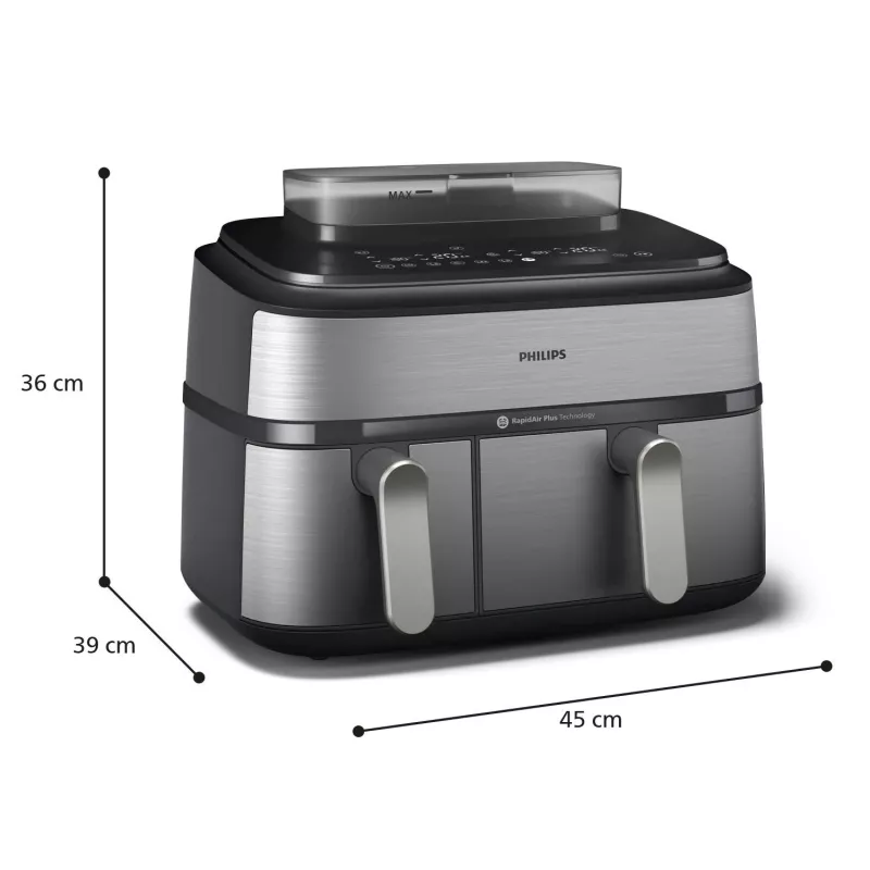Philips Serie 5000 NA555/00 Freidora Doble 9 L Independiente 2750 W Freidora de aire Plata
