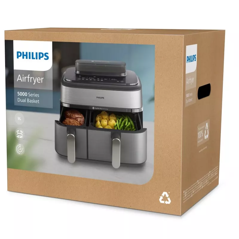 Philips Serie 5000 NA555/00 Freidora Doble 9 L Independiente 2750 W Freidora de aire Plata