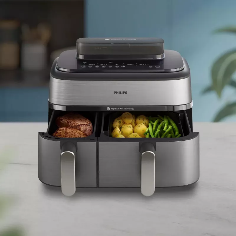 Philips Serie 5000 NA555/00 Freidora Doble 9 L Independiente 2750 W Freidora de aire Plata