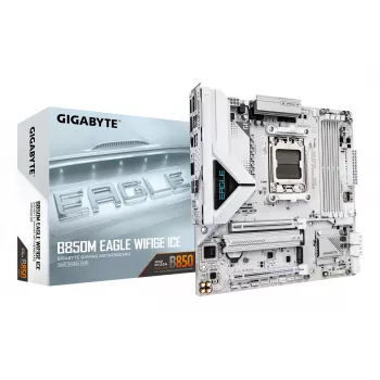 GIGABYTE B850M EAGLE WIFI6E ICE Placa base - CPUs AMD Ryzen 9000 Series, VRM digital 8+2+2 fases, hasta 8200 MHz DDR5 (OC), 1xPCIe 5.0 + 1xPCIe 4.0 M.2, Wi-Fi 6E, 2,5 GbE LAN, USB 3.2 Gen 2