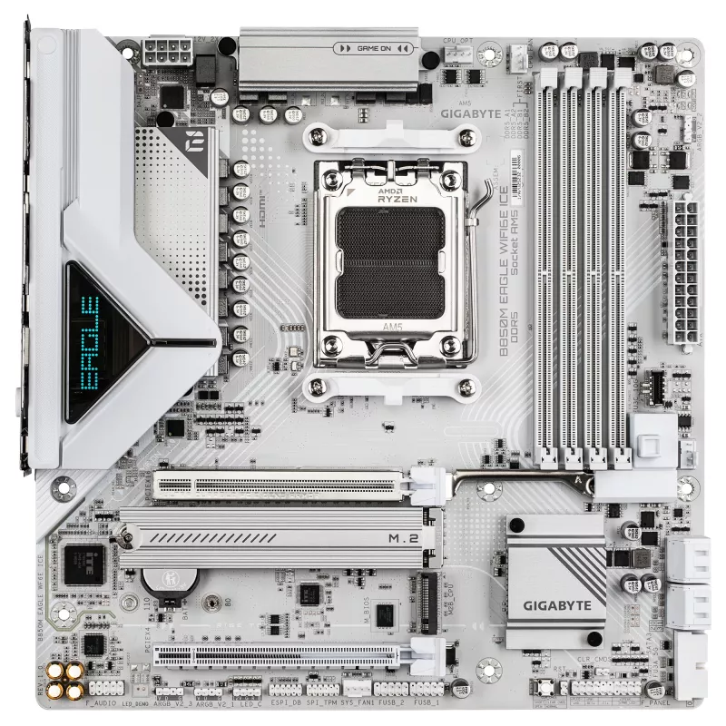 GIGABYTE B850M EAGLE WIFI6E ICE Placa base - CPUs AMD Ryzen 9000 Series, VRM digital 8+2+2 fases, hasta 8200 MHz DDR5 (OC), 1xPCIe 5.0 + 1xPCIe 4.0 M.2, Wi-Fi 6E, 2,5 GbE LAN, USB 3.2 Gen 2