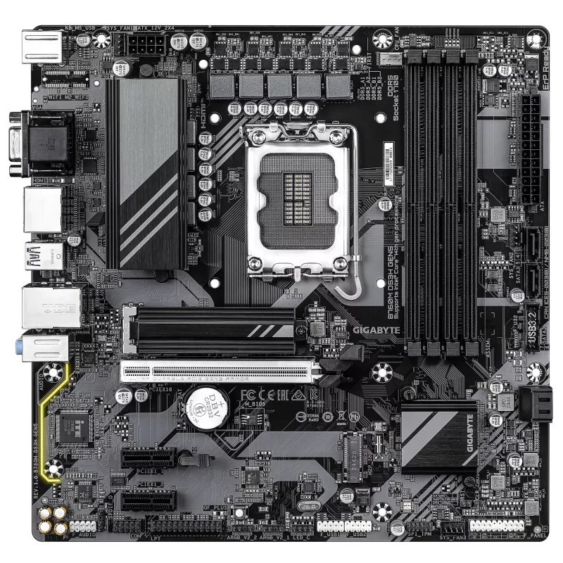 GIGABYTE B760M DS3H GEN5 Placa base - Compatible con CPUs Intel Core 14.ª Gen, VRM digital 6+2+1 fases, hasta 5600MHz DDR5, 2xPCIe 4.0 M.2, 2.5GbE LAN, USB 3.2 Gen2