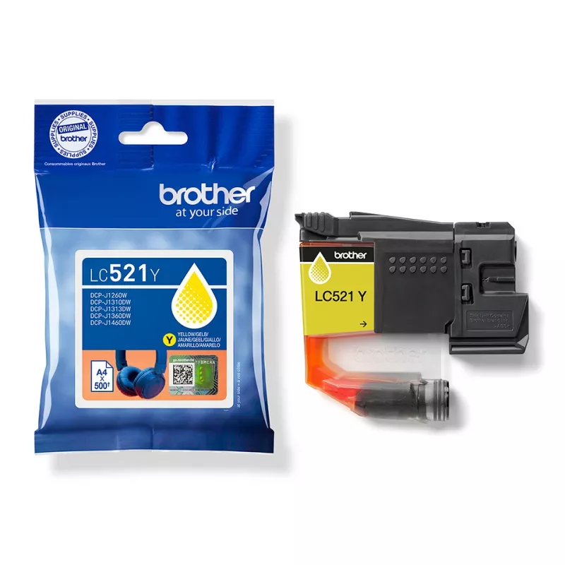 Brother LC521Y Cartucho de tinta original - Amarillo, Amarillo, 1 ud., 500 páginas, Pack individual
