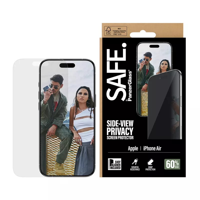 Protector de pantalla PanzerGlass SAFE. Privacy para Apple iPhone Air — cristal templado, Ultra-Wide Fit, EasyAligner, resistente a arañazos y golpes