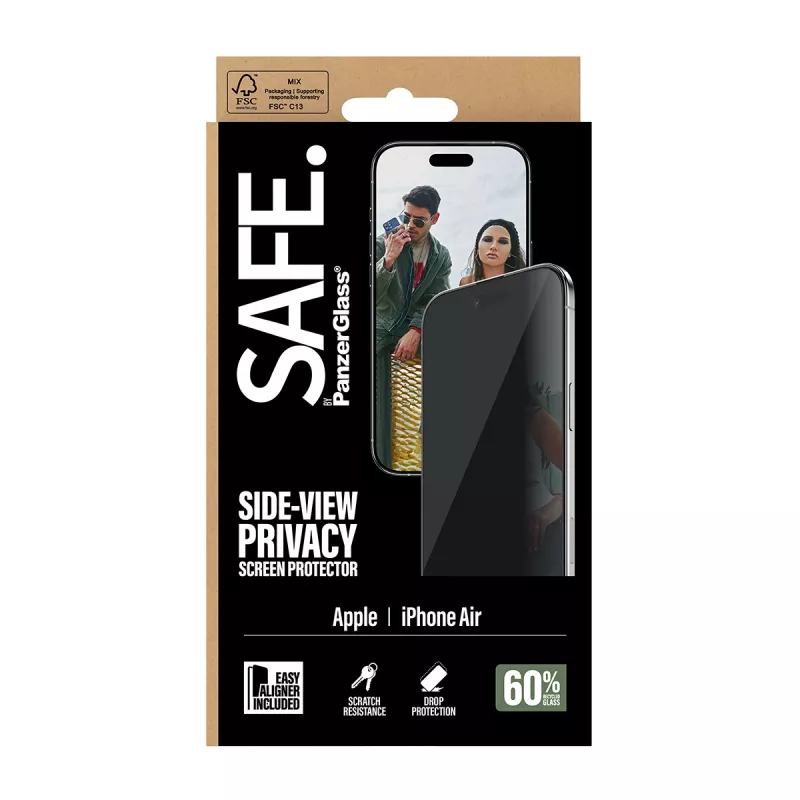 Protector de pantalla PanzerGlass SAFE. Privacy para Apple iPhone Air — cristal templado, Ultra-Wide Fit, EasyAligner, resistente a arañazos y golpes
