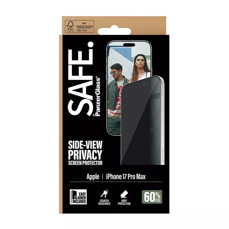 Protector de pantalla PanzerGlass SAFE. by ® 2-Way Privacy iPhone 17 Pro Max | Ultra-Wide Fit con EasyAligner