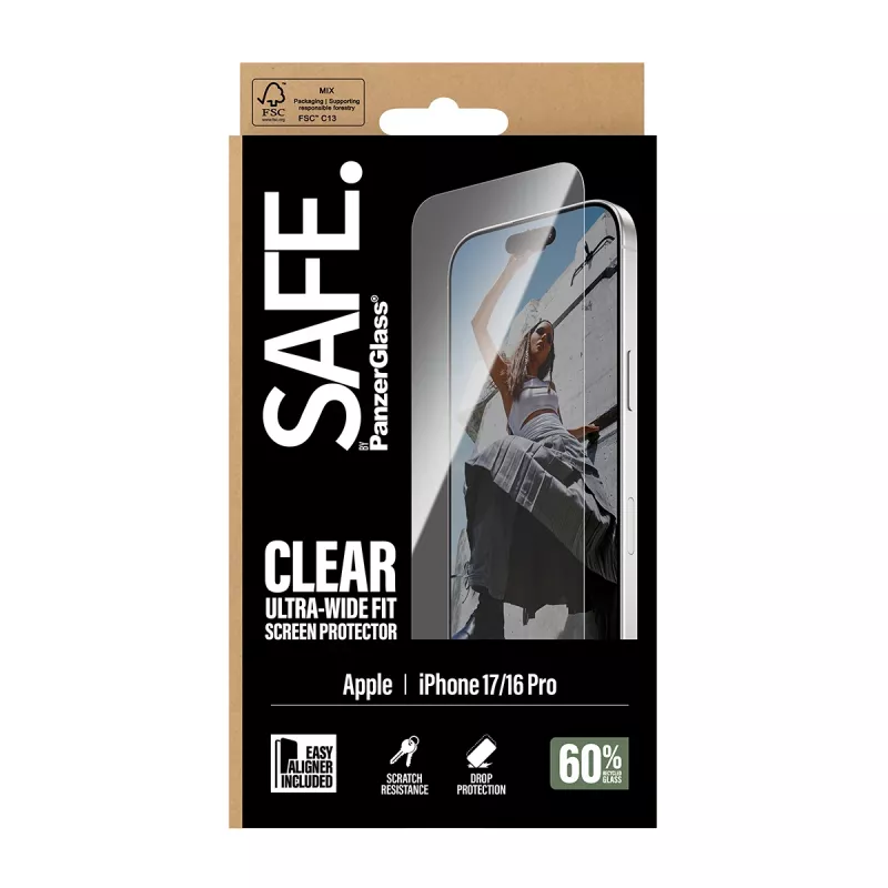 Protector de pantalla PanzerGlass SAFE. by ® iPhone 17 | iPhone 16 Pro | Ultra-Wide Fit con EasyAligner