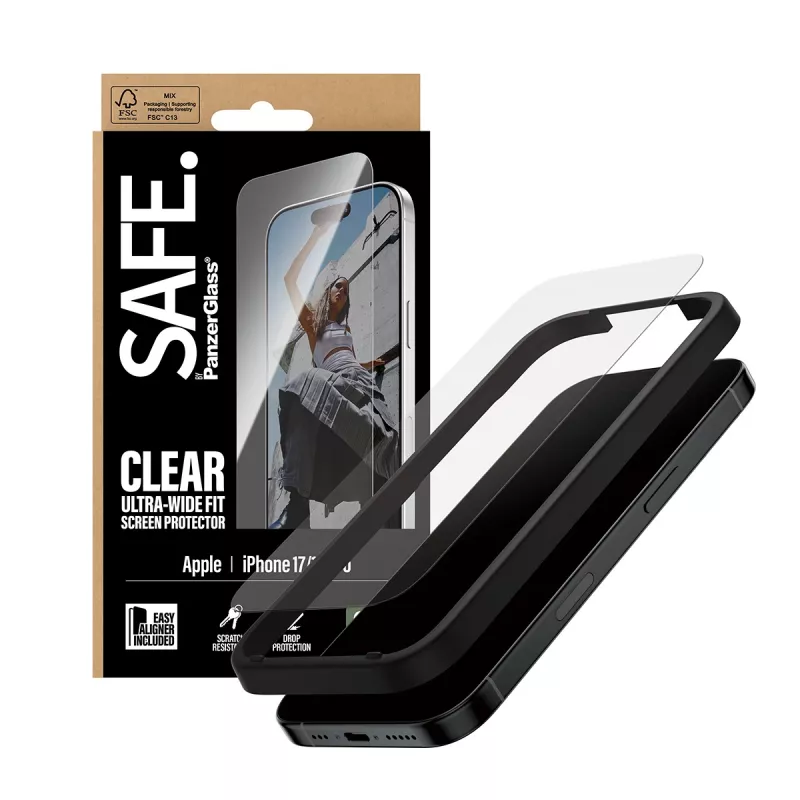 Protector de pantalla PanzerGlass SAFE. by ® iPhone 17 | iPhone 16 Pro | Ultra-Wide Fit con EasyAligner