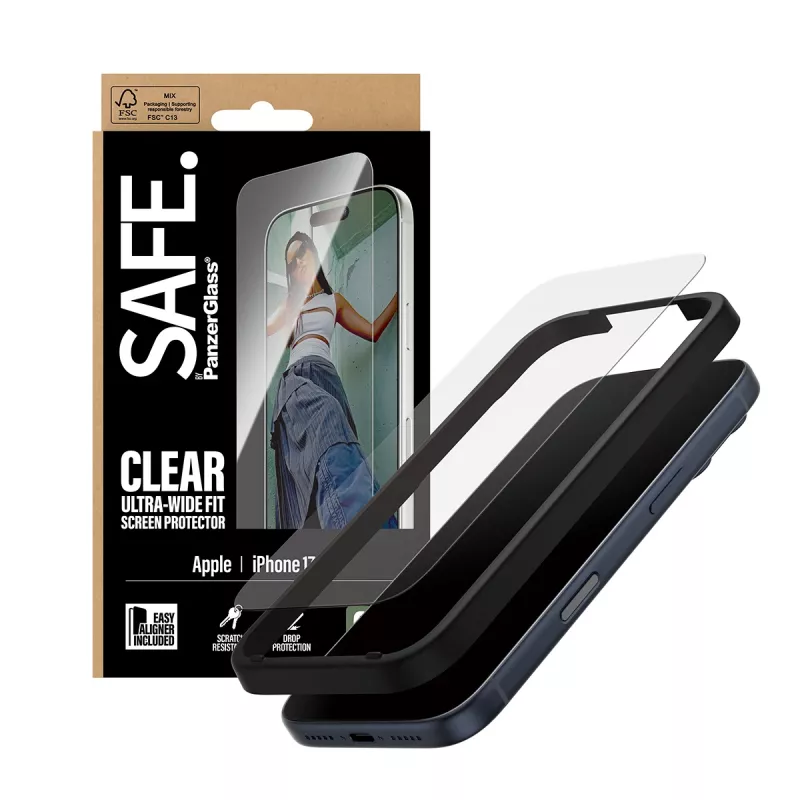 Protector de pantalla PanzerGlass SAFE. by ® iPhone 17 Pro | Ultra-Wide Fit con EasyAligner