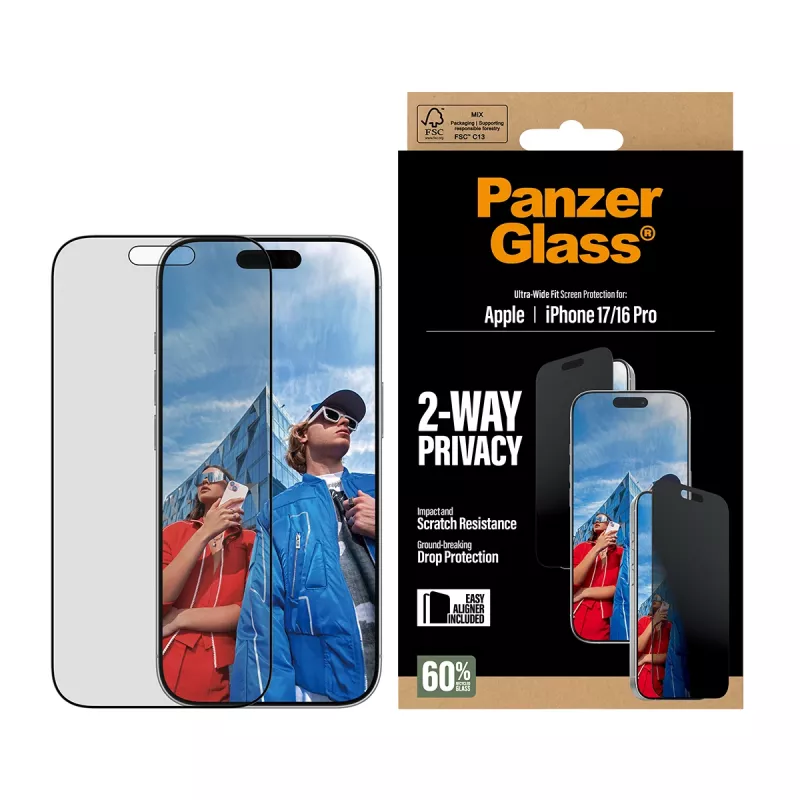 Protector de pantalla PanzerGlass ® 2-Way Privacy iPhone 17 | iPhone 16 Pro | Ultra-Wide Fit con EasyAligner