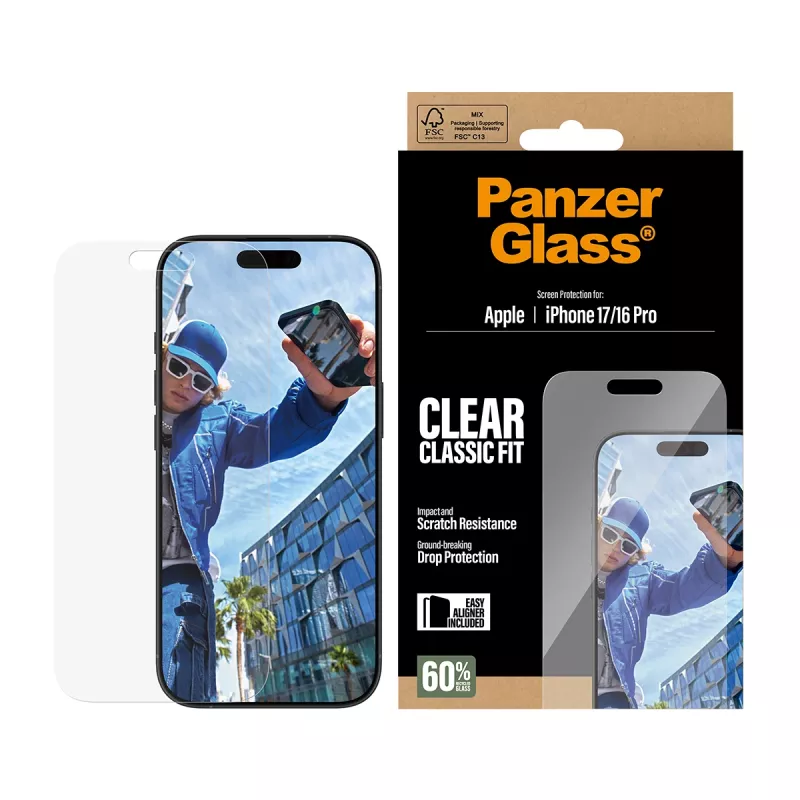Lámina protectora de pantalla PanzerGlass ® iPhone 17 | iPhone 16 Pro | Classic Fit con EasyAligner