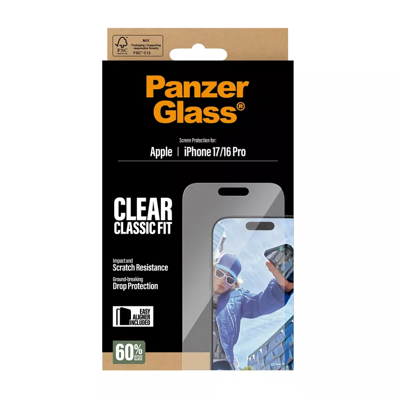 Lámina protectora de pantalla PanzerGlass ® iPhone 17 | iPhone 16 Pro | Classic Fit con EasyAligner