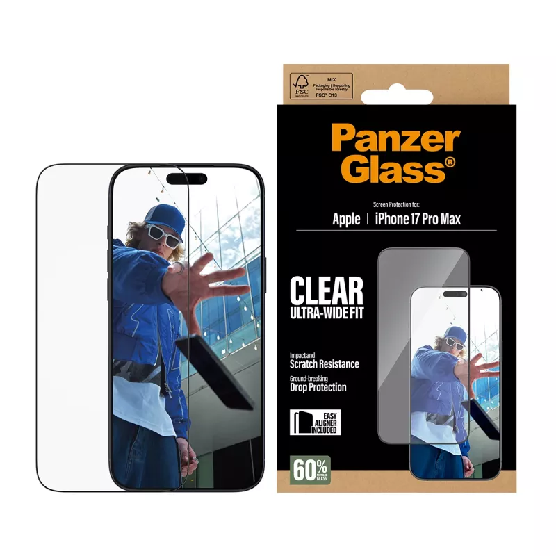 Protector de pantalla PanzerGlass ® iPhone 17 Pro Max | Ultra-Wide Fit con EasyAligner