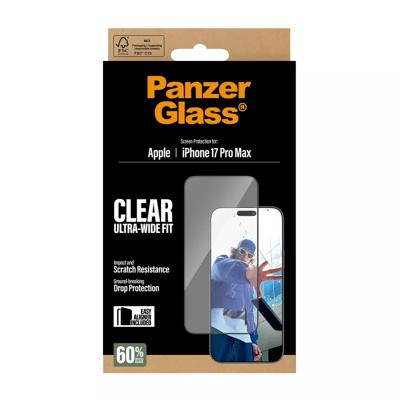 Protector de pantalla PanzerGlass ® iPhone 17 Pro Max | Ultra-Wide Fit con EasyAligner