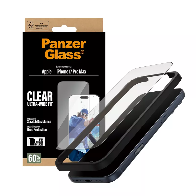 Protector de pantalla PanzerGlass ® iPhone 17 Pro Max | Ultra-Wide Fit con EasyAligner
