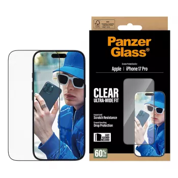 Lámina protectora de pantalla PanzerGlass iPhone 17 Pro Ultra-Wide Fit EasyAligner resistente a arañazos y golpes