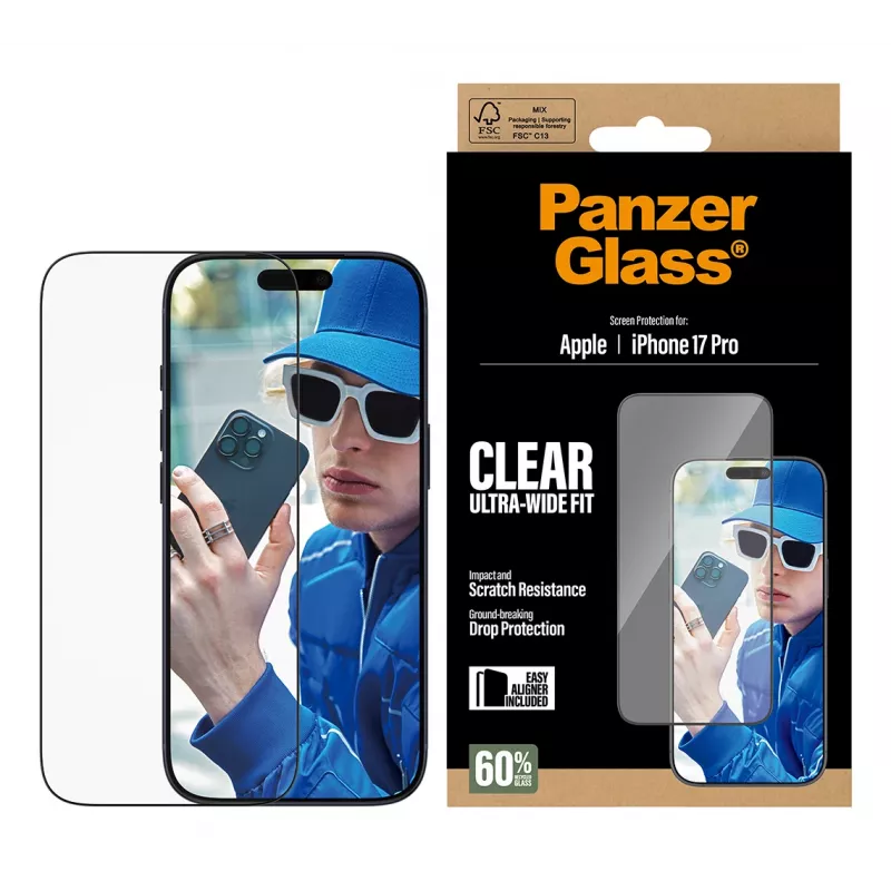 Lámina protectora de pantalla PanzerGlass iPhone 17 Pro Ultra-Wide Fit EasyAligner resistente a arañazos y golpes