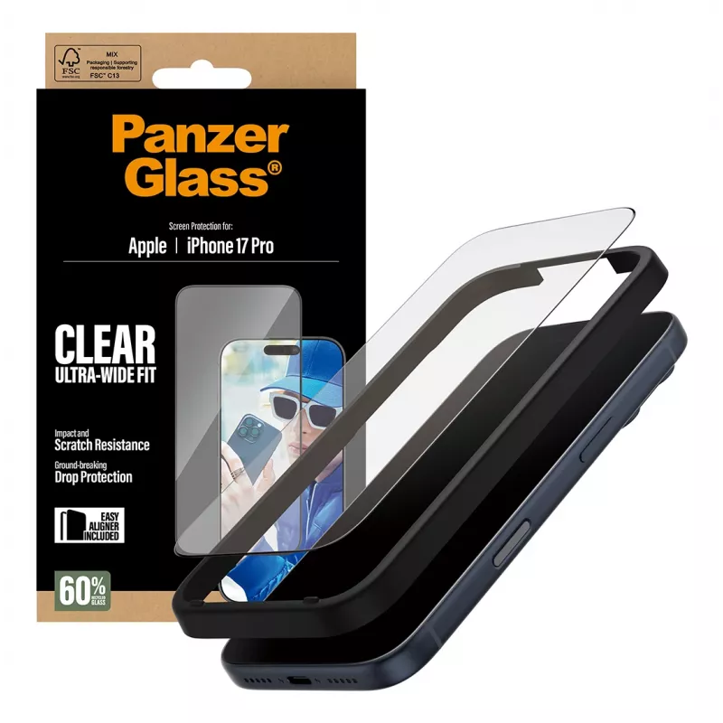 Lámina protectora de pantalla PanzerGlass iPhone 17 Pro Ultra-Wide Fit EasyAligner resistente a arañazos y golpes
