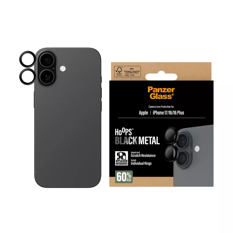 Protector de lente de cámara PanzerGlass ® Hoops® Negro iPhone 17 | iPhone 16 | 16 Plus
