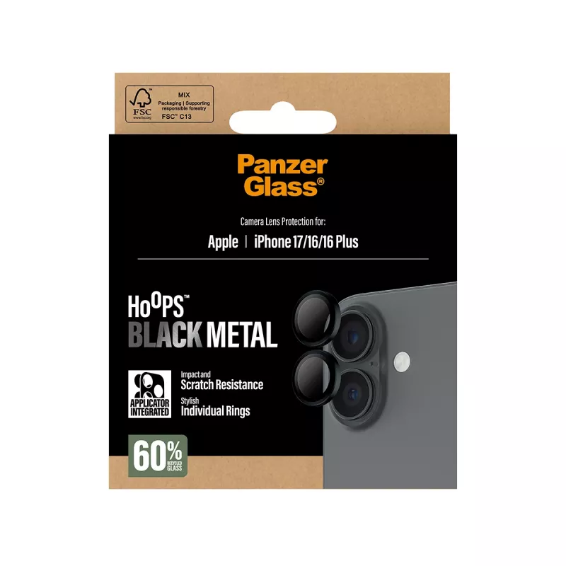 Protector de lente de cámara PanzerGlass ® Hoops® Negro iPhone 17 | iPhone 16 | 16 Plus