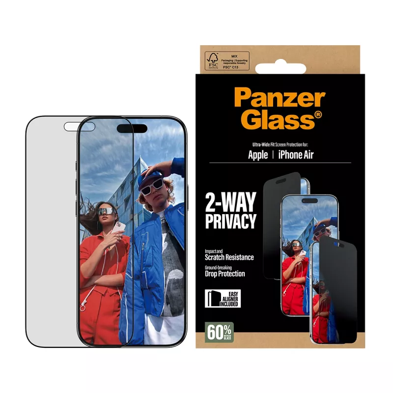 Protector de pantalla PanzerGlass ® 2-Way Privacy iPhone Air | Ultra-Wide Fit con EasyAligner