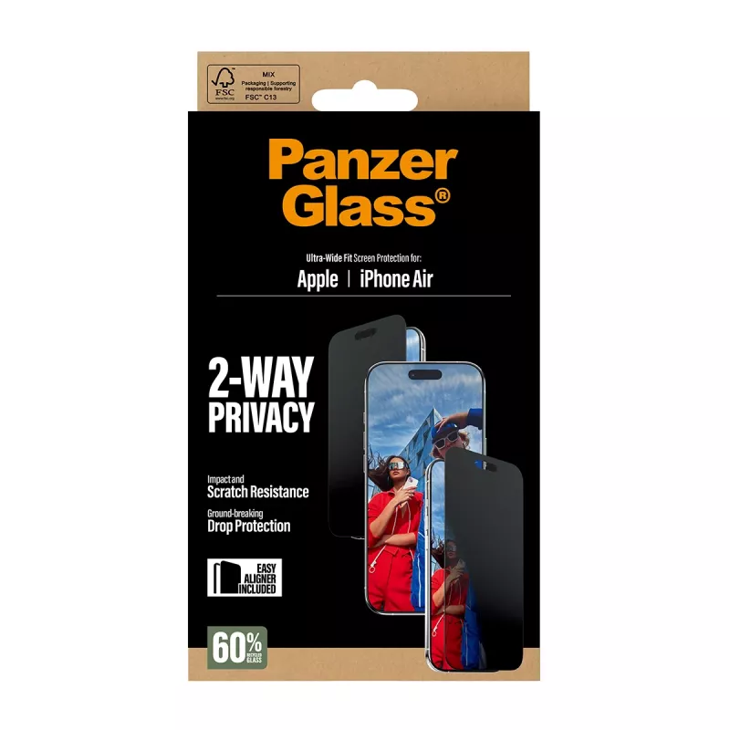 Protector de pantalla PanzerGlass ® 2-Way Privacy iPhone Air | Ultra-Wide Fit con EasyAligner