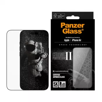 Lámina protectora de pantalla PanzerGlass Ceramic II para iPhone Air Ultra-Wide Fit con EasyAligner, cristal templado, PET, silicona, transparente, 1 unidad