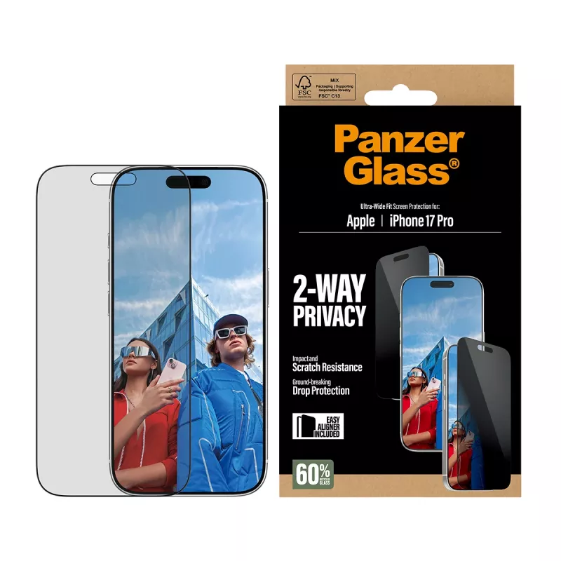 Protector de pantalla PanzerGlass ® 2-Way Privacy iPhone 17 Pro | Ultra-Wide Fit con EasyAligner