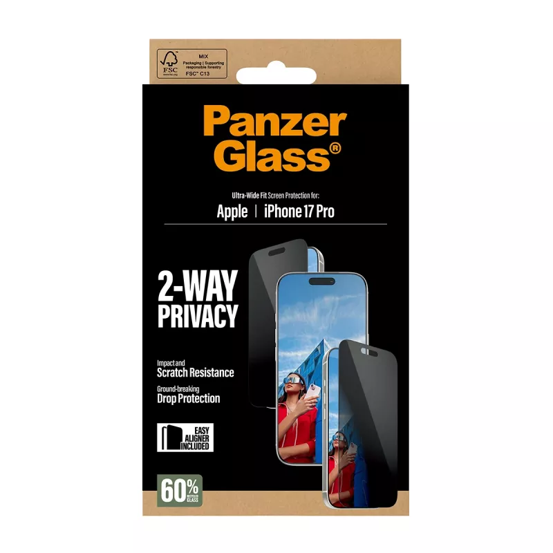 Protector de pantalla PanzerGlass ® 2-Way Privacy iPhone 17 Pro | Ultra-Wide Fit con EasyAligner