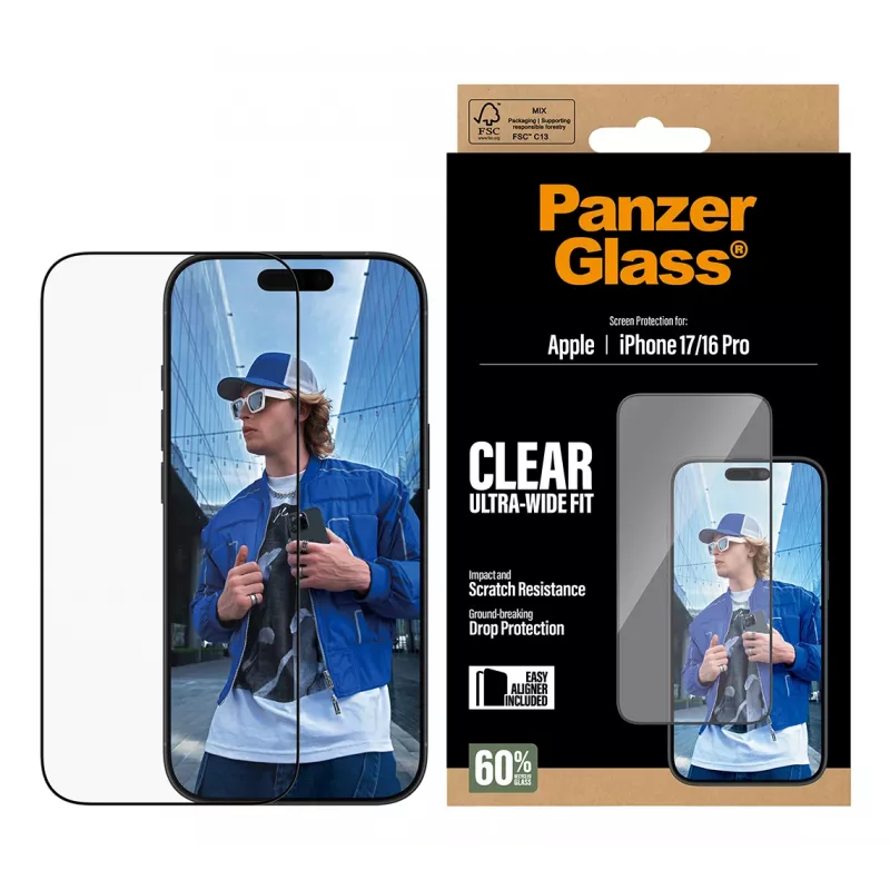 Lámina protectora de pantalla PanzerGlass ® iPhone 17 | iPhone 16 Pro | Ultra-Wide Fit con EasyAligner