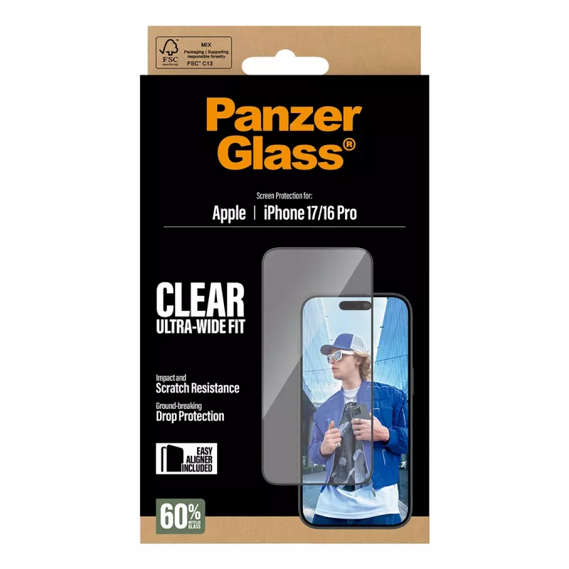 Lámina protectora de pantalla PanzerGlass ® iPhone 17 | iPhone 16 Pro | Ultra-Wide Fit con EasyAligner
