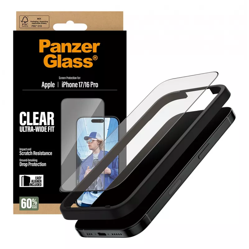 Lámina protectora de pantalla PanzerGlass ® iPhone 17 | iPhone 16 Pro | Ultra-Wide Fit con EasyAligner