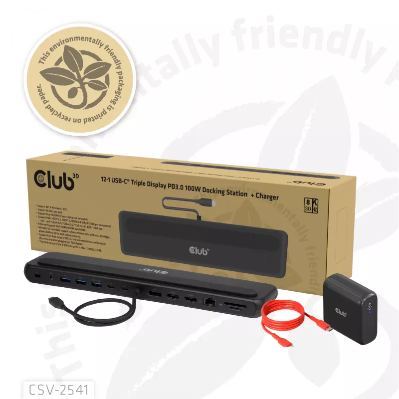 Docking station club 3d CSV-2541 USB-C con salidas HDMI y DisplayPort