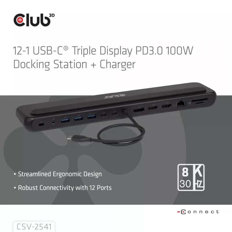 Docking station club 3d CSV-2541 USB-C con salidas HDMI y DisplayPort