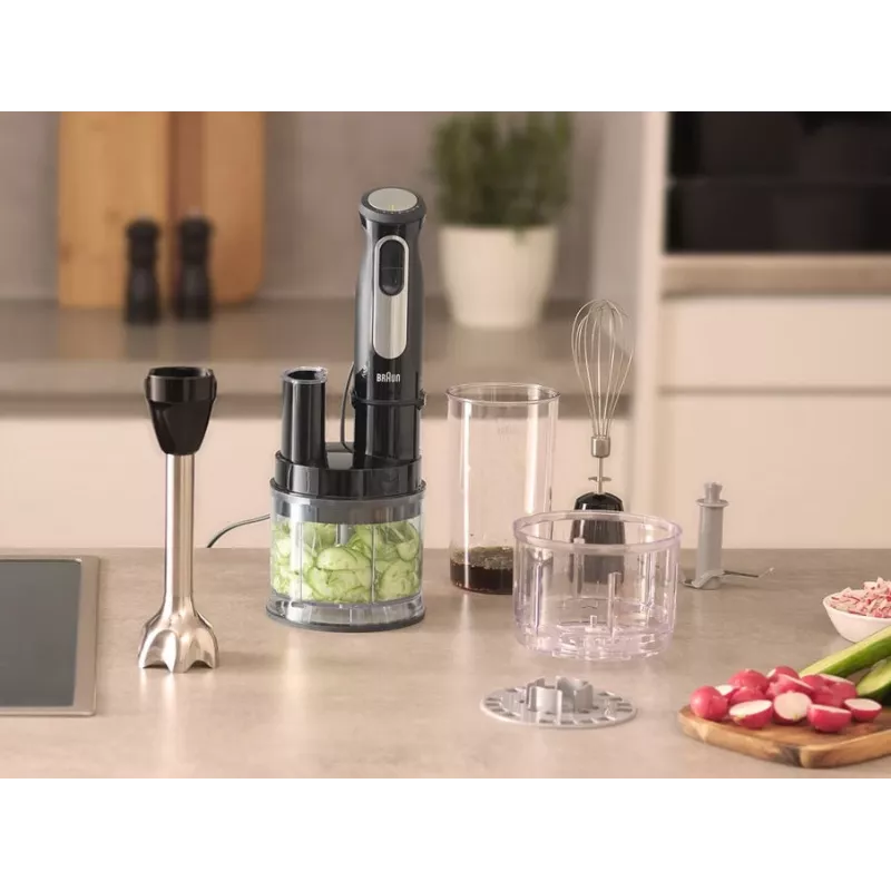 Braun MultiQuick 5 Pro MQ55755M batidora de mano 1000 W, 25+1 velocidades, pie de metal, vaso, varillas, negro