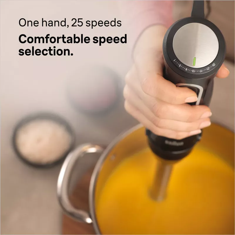 Braun MultiQuick 5 Pro MQ55755M batidora de mano 1000 W, 25+1 velocidades, pie de metal, vaso, varillas, negro