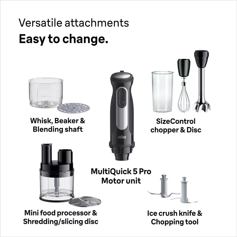 Braun MultiQuick 5 Pro MQ55755M batidora de mano 1000 W, 25+1 velocidades, pie de metal, vaso, varillas, negro