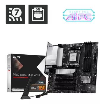 Placa base MSI PRO B850M-P WIFI micro ATX, AMD B850, Socket AM5, 4×DDR5 DIMM, 3×M.2, Wi‑Fi 7, 5Gb LAN