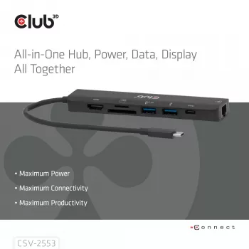 CLUB3D CSV-2553 Concentrador de interfaces USB Type-C 5000 Mbit/s Negro