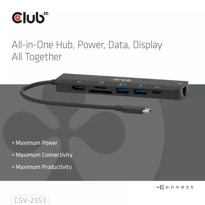 CLUB3D CSV-2553 Concentrador de interfaces USB Type-C 5000 Mbit/s Negro