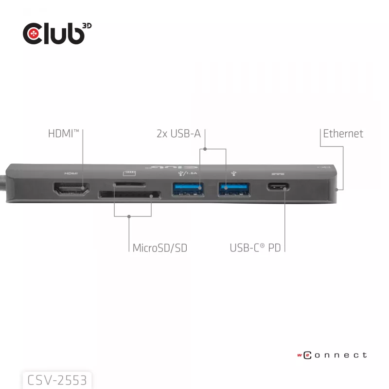 CLUB3D CSV-2553 Concentrador de interfaces USB Type-C 5000 Mbit/s Negro
