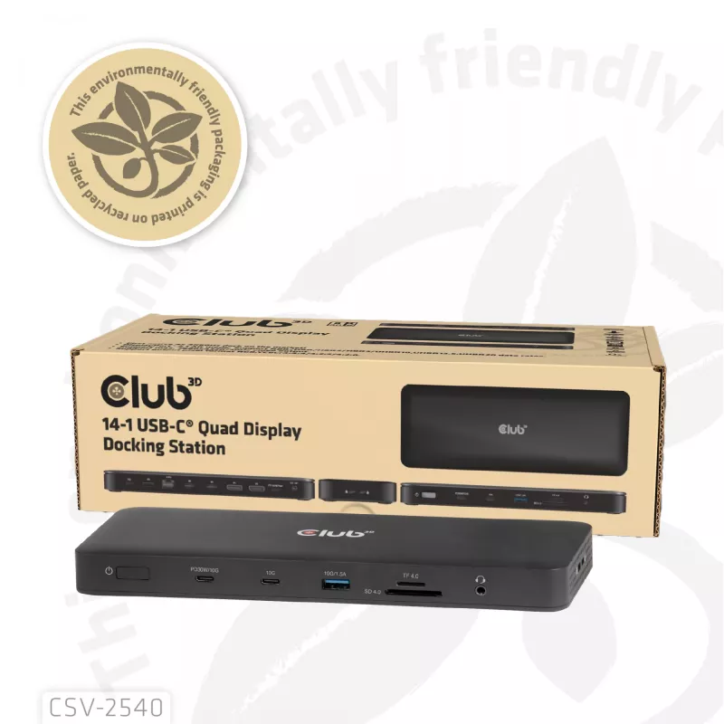 Estación de acoplamiento CLUB 3D 14-1 USB-C Quad Display USB4 con 2× puertos USB 2.0