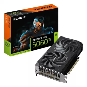 Tarjeta gráfica GIGABYTE GeForce RTX 5060 Ti 16GB GDDR7 PCIe 5.0, 128-Bit, 28000 MHz, WINDFORCE 2X, 2-Slot, 208×120×40 mm