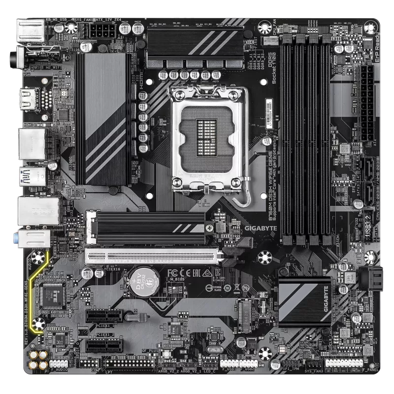 GIGABYTE B760M DS3H WIFI6E GEN5 Placa base - Compatible con CPUs Intel Core 14.ª gen., VRM digital de fases 6+2+1, hasta 5600MHz DDR5, 2xPCIe 4.0 M.2, Wi-Fi 6E, 2.5GbE LAN, USB 3.2 Gen2