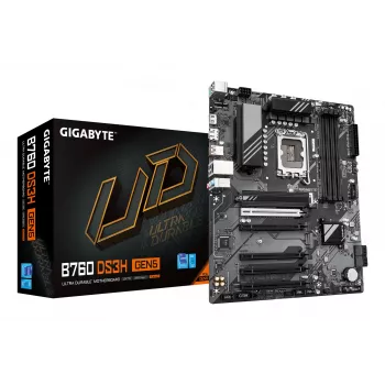 Placa base GIGABYTE B760 DS3H GEN5 - Compatible con CPUs Intel Core de 14.ª gen., VRM digital de 8+2+1 fases, hasta 5600 MHz DDR5, 2x PCIe 4.0 M.2, LAN 1 GbE, USB 3.2 Gen 2x2