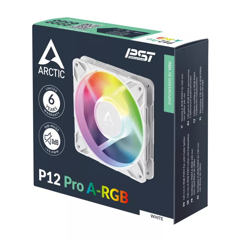 ARCTIC Freezer P12 Pro A-RGB (Blanco) - Ventilador PWM A-RGB de 120 mm con divisor de cable