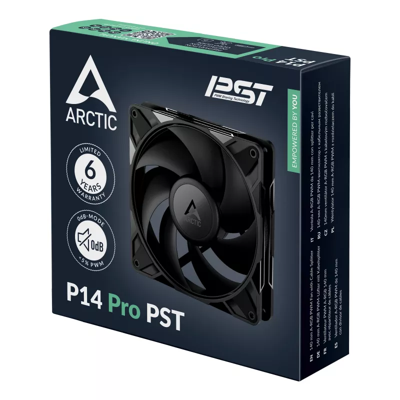 Ventilador ARCTIC P14 Pro PST 140 mm PWM con divisor de cable, ventilador, 14 cm, 400 rpm, 2500 rpm, 186 m³/h, Negro