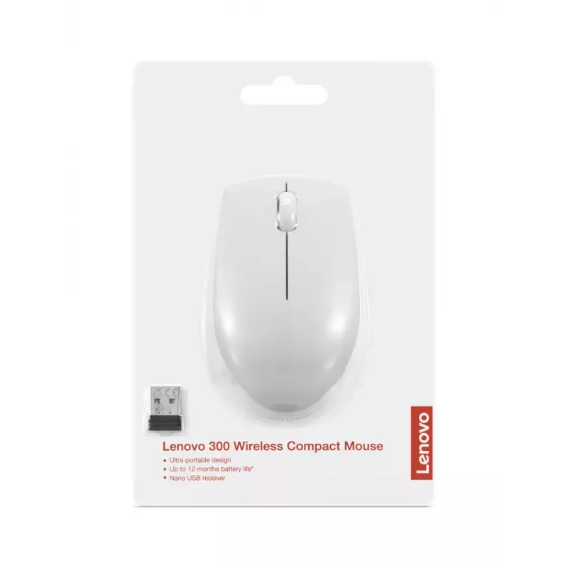 Ratón compacto inalámbrico Lenovo Compact Mouse con batería – ambidiestro, 1000 DPI, inalámbrico RF, 3 botones, gris